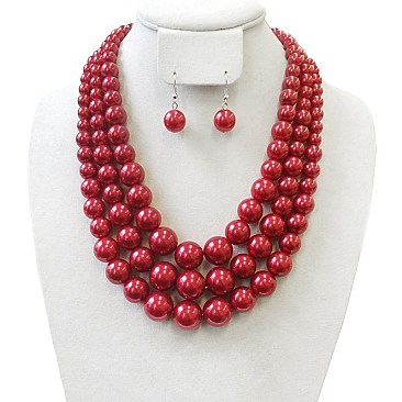 Solidarity Pearl NECKLACE Set 3-LAYER PEARLS with earrings