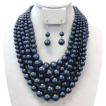 5-LAYER LUSH SOLIDARITY PEARLS NECKLACE SET