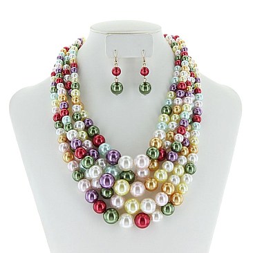 5-LAYER LUSH SOLIDARITY PEARLS NECKLACE SET