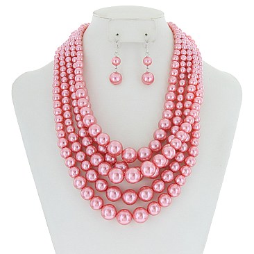 5-LAYER LUSH SOLIDARITY PEARLS NECKLACE SET