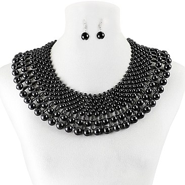 Glam Wide Pearl Collar Necklace and Earrings Set
