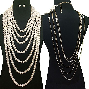 MULTI LAYERED PEARL STATEMENT NECKLACE SET MEZNPY059