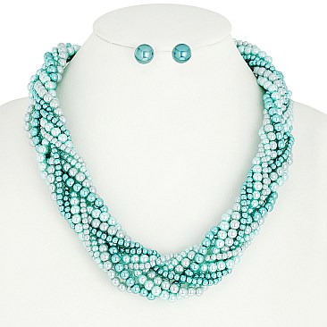Trendy Thick Pearl Twisted Necklace And Earring Set