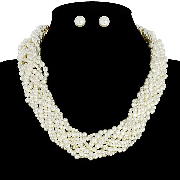 Trendy Thick Pearl Twisted Necklace And Earring Set