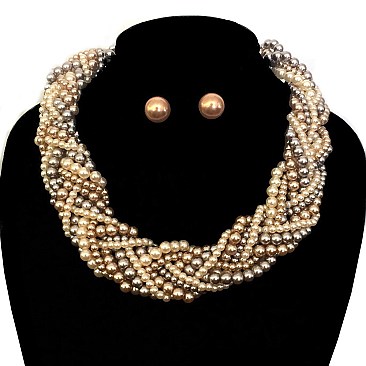 Trendy Thick Pearl Twisted Necklace And Earring Set