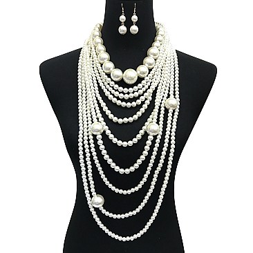 Fashion Chunky Multi Layer Drapey Pearl Necklace Set