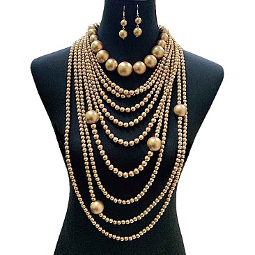 Fashion Chunky Multi Layer Drapey Pearl Necklace Set