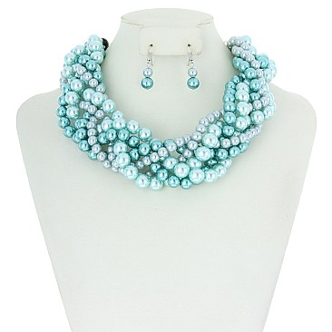 TRENDY CHUNKY PEARL BRAIDED NECKLACE SET