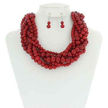 TRENDY CHUNKY PEARL BRAIDED NECKLACE SET