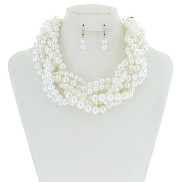 TRENDY CHUNKY PEARL BRAIDED NECKLACE SET