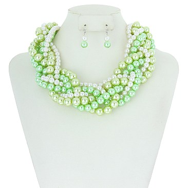TRENDY CHUNKY PEARL BRAIDED NECKLACE SET