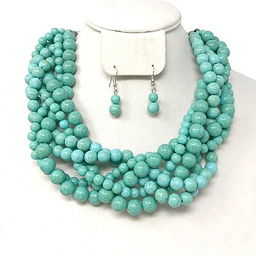 TRENDY CHUNKY PEARL BRAIDED NECKLACE SET