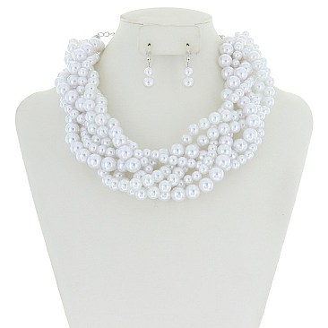 TRENDY CHUNKY PEARL BRAIDED NECKLACE SET