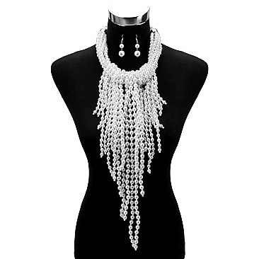 LARGE BIB PEARLS STATEMENT NECKLACE SET