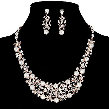 CHARMING PEARL CLUSTER COLLAR NECKLACE AND EARRINGS SET