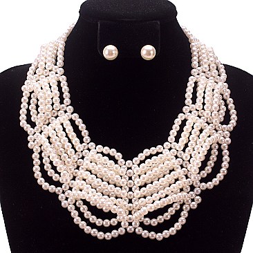 Stylish Beaded Pearl Collar Necklace Set