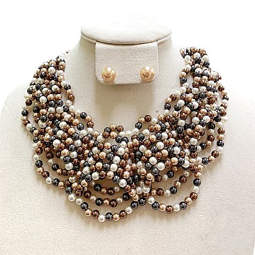 Stylish Beaded Pearl Collar Necklace Set