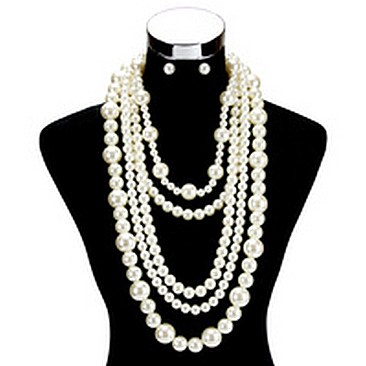 5 LINE CLUSTER PEARL NECKLACE SET