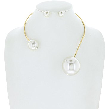 2 PEARL-ENDS METAL CORD NECKLACE SET