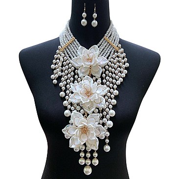 Trendy Chunky Pearl Statement Necklace Set