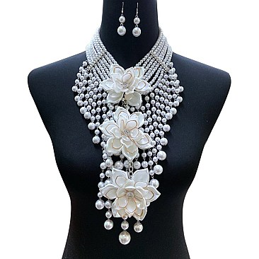 Trendy Chunky Pearl Statement Necklace Set