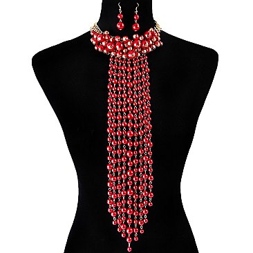 CAPTIVATING PEARL FRINGE BIB CHOKER NECKLACE AND EARRINGS SET