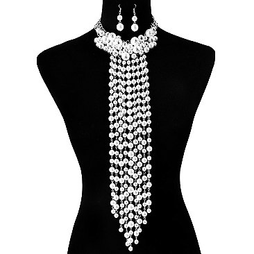 CAPTIVATING PEARL FRINGE BIB CHOKER NECKLACE AND EARRINGS SET