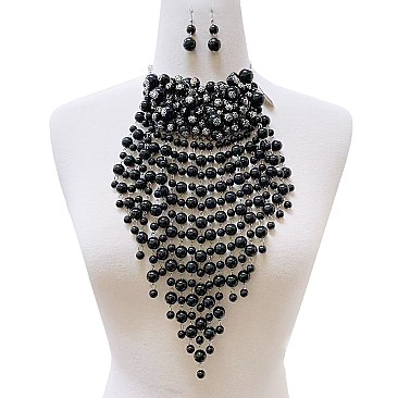 PEARL TASSEL ACCENT PEARL NECKLACE SET