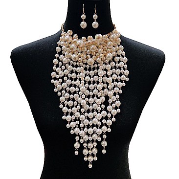 PEARL TASSEL ACCENT PEARL NECKLACE SET