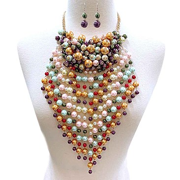 PEARL TASSEL ACCENT PEARL NECKLACE SET