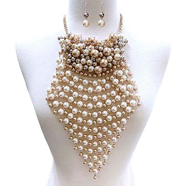 PEARL TASSEL ACCENT PEARL NECKLACE SET