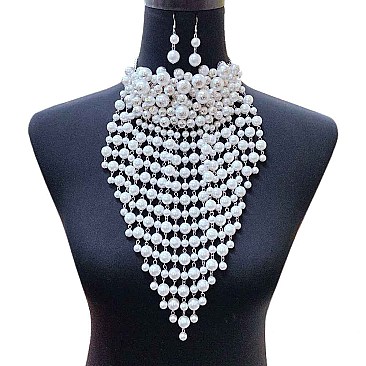 PEARL TASSEL ACCENT PEARL NECKLACE SET