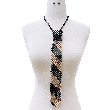 2 TONE PEARL TIE NECKLACE SET