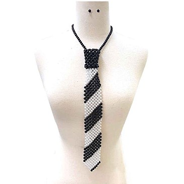 2 TONE PEARL TIE NECKLACE SET