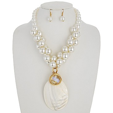 FASHION SHELL AND PEARLS NECKLACE SET