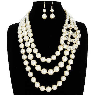 Solidarity Pearl NECKLACE Set 3-LAYER PEARLS with earrings