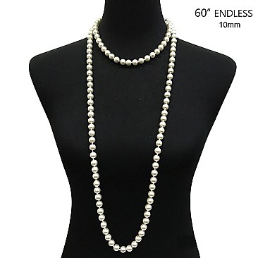 ELEGANT 60" ENDLESS 10MM PEARL NECKLACE