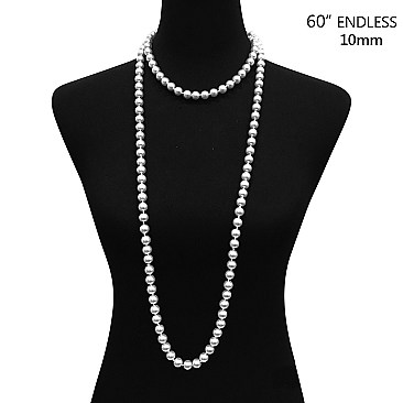 ELEGANT 60" ENDLESS 10MM PEARL NECKLACE