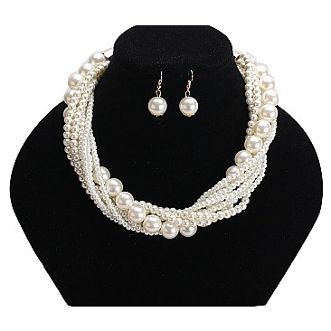 STYLISH MULTI STRAND TWISTED PEARL NECKLACE