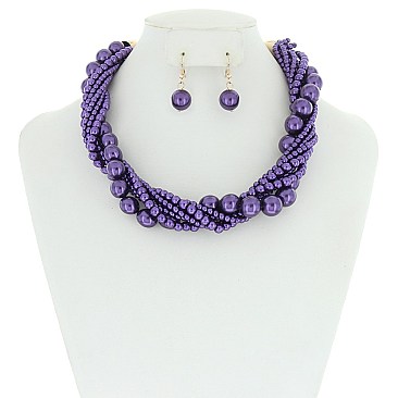 STYLISH MULTI STRAND TWISTED PEARL NECKLACE