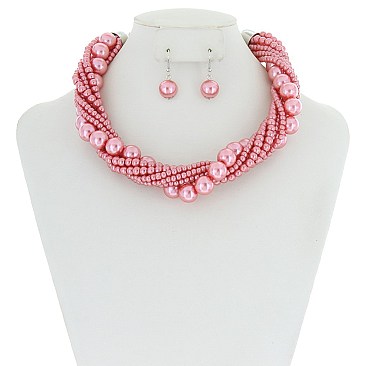 STYLISH MULTI STRAND TWISTED PEARL NECKLACE