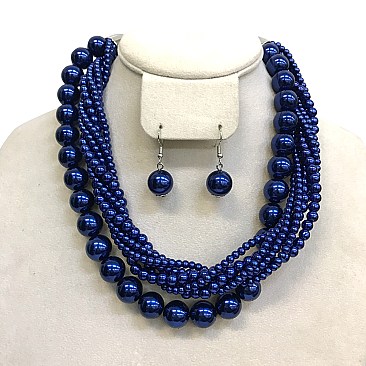 STYLISH MULTI STRAND TWISTED PEARL NECKLACE