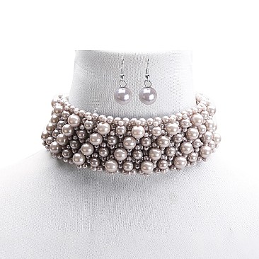 TRENDY WIDE PEARL CHOKER NECKLACE