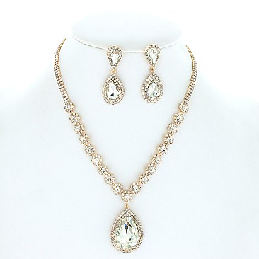 Teardrop Crystal Rhinestone Collar Evening Necklace SET