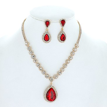 Teardrop Crystal Rhinestone Collar Evening Necklace SET