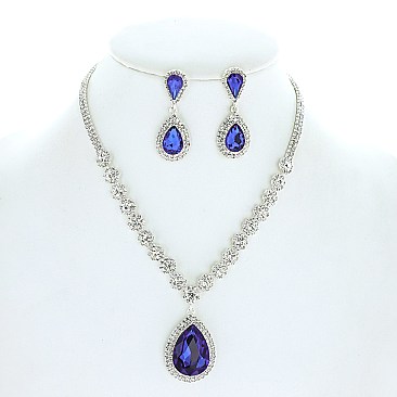 Teardrop Crystal Rhinestone Collar Evening Necklace SET