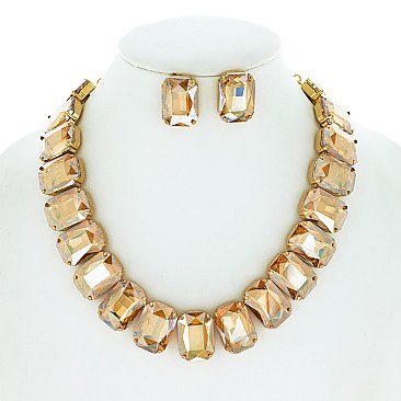 SPARKLY Crystal Octagon Cut Collar Necklace Set