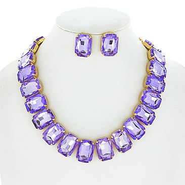SPARKLY Crystal Octagon Cut Collar Necklace Set