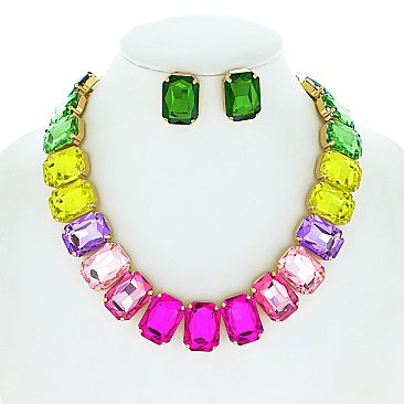 SPARKLY Crystal Octagon Cut Collar Necklace Set