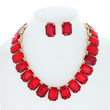 SPARKLY Crystal Octagon Cut Collar Necklace Set